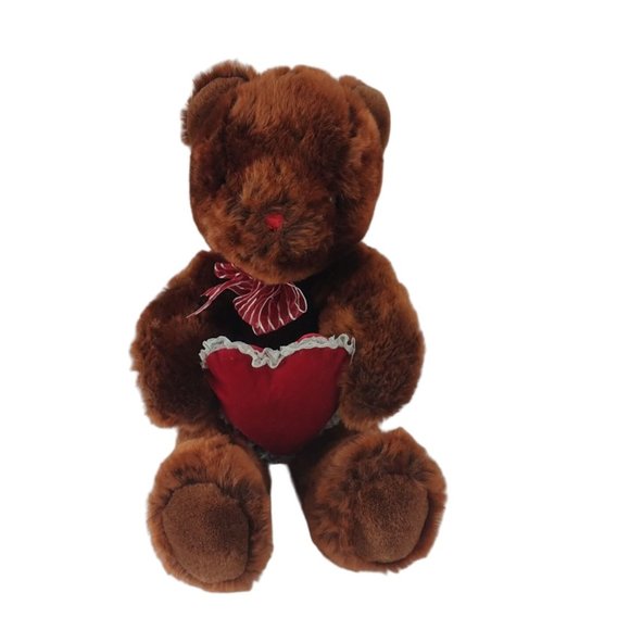 Valentines Day Brown Teddy Bear W/Red Heart Plush 16" Stuffed Animal - Picture 1 of 6